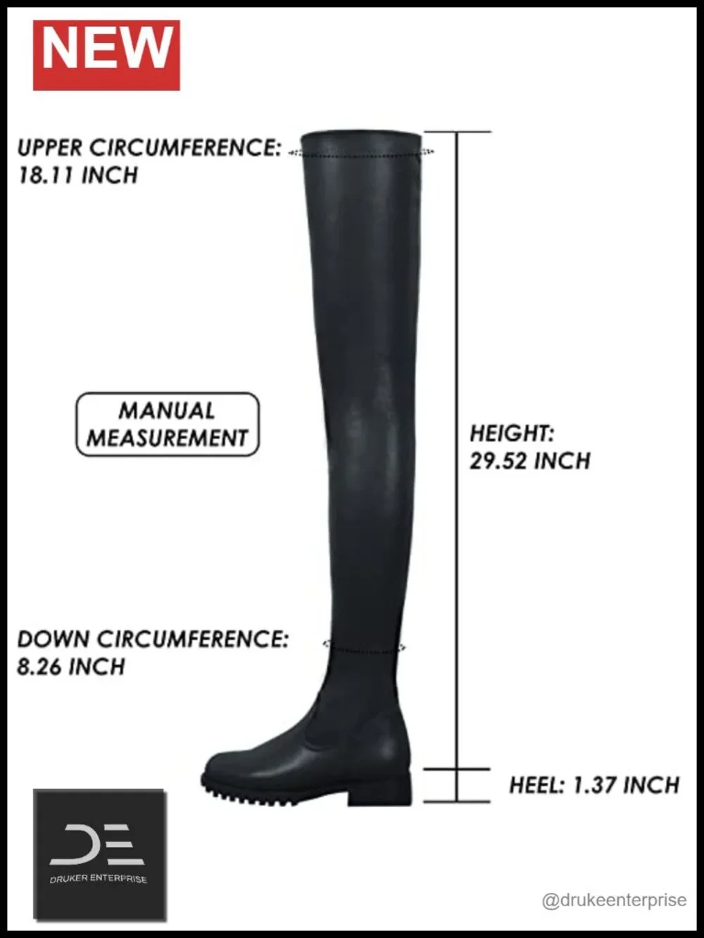 Women's Thigh High Boots Round Toe Low Chunky Heel Side Zipper